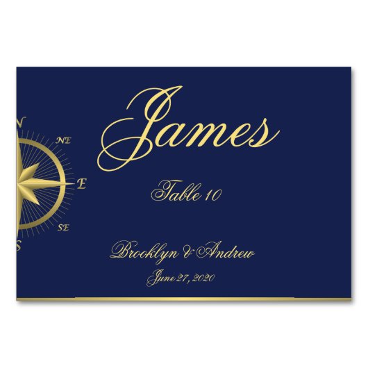 Bleu Nautique Mariage Cartes de Place Cartes de Ta (Devant)