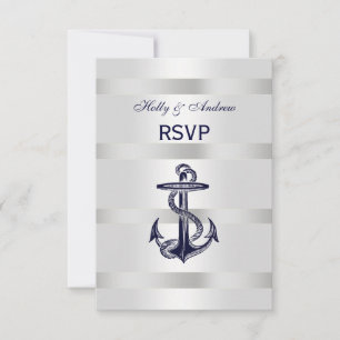 Bleu Nautique Marine Ancre Blanc Argent V RSVP Men