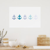 Bleu nautique poster Ancre - blanc (Cuisine)