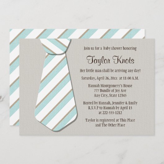 Bleu Necktie Little Man Baby Shower Invitations (Devant / Derrière)