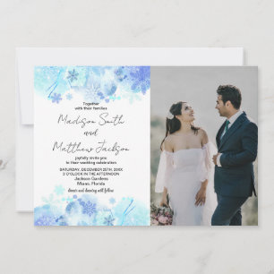 Bleu Neige Mariage Invitations avec photo