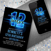 Bleu néon 12e anniversaire Invitation