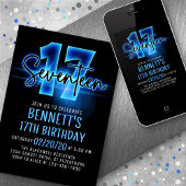 Bleu néon 17ème anniversaire Invitation