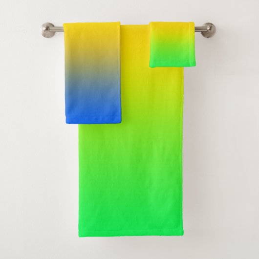 Bleu néon, jaune, dégradé vert, ombre. (En situation)