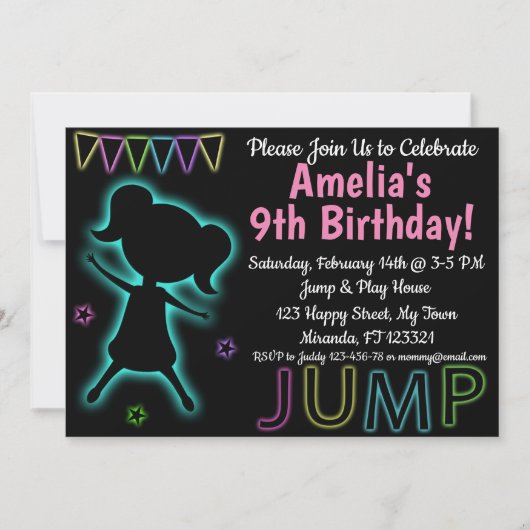 Bleu Neon Jump invitation anniversaire (Devant)