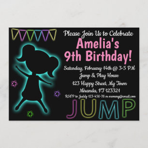 Bleu Neon Jump invitation anniversaire