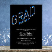 Bleu néon signe Black Graduation Party Invitation
