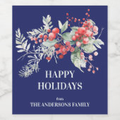 Bleu Noël Berry Garland Vin Étiquette (Étiquettes simples)