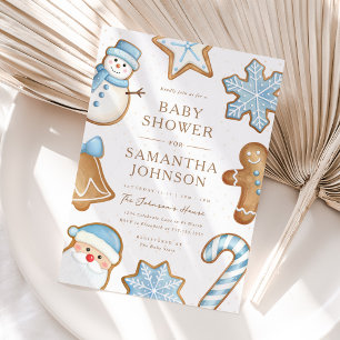 Bleu Noël Cookie Baby shower Invitation