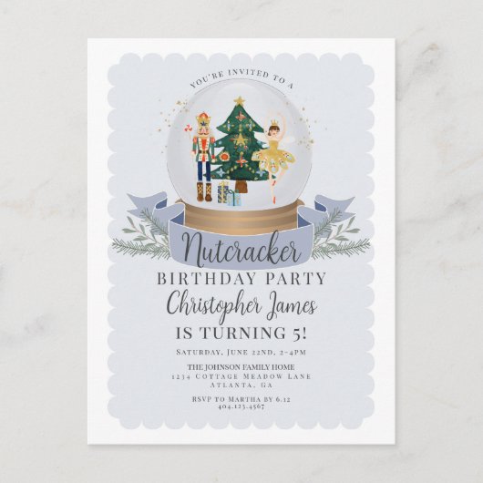 Bleu Noël Nutcracker anniversaire invitation (Devant)