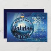 Bleu Noël Ornament Fête Invitations (Devant / Derrière)