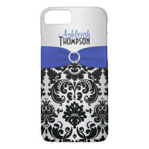 Bleu, Noir, Argent Damask iPhone 7 Coque