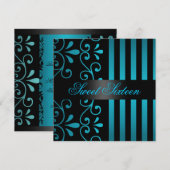 Bleu/Noir Bande & Balayage Sweet 16 Invitation (Devant / Derrière)