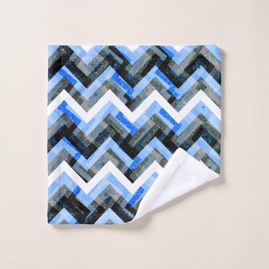 Bleu noir blanc Chevron Texté (Gant de toilette)