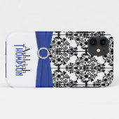 Bleu, noir, blanc Damas iPhone 5 Coque (Dos (Horizontal))