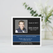 Bleu noir blanc Photo Graduation Invitation (Debout devant)