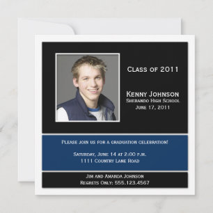Bleu noir blanc Photo Graduation Invitation