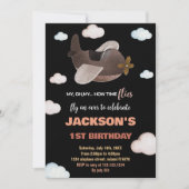 Bleu noir Brown avion Invitations d'anniversaire (Devant)