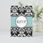 Bleu noir Damas RSVP pour les invitations Carrés (Debout devant)