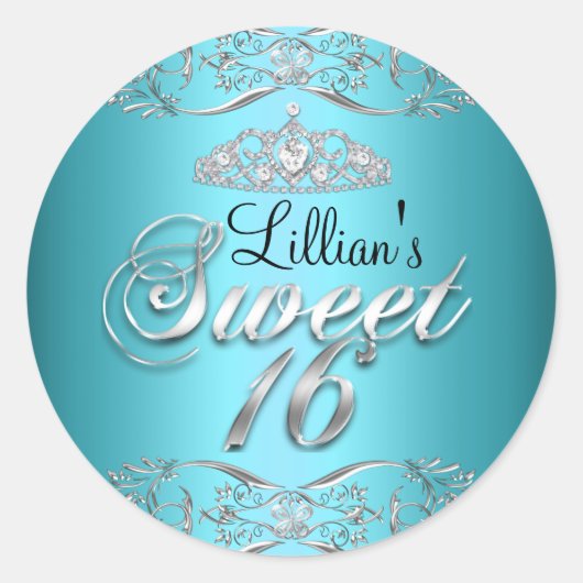Bleu noir Damas & Tiara Sweet 16 Sticker (Devant)