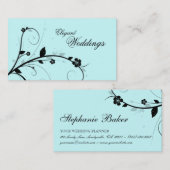 Bleu noir et blanc 3 de carte de visite floral (Devant / Derrière)