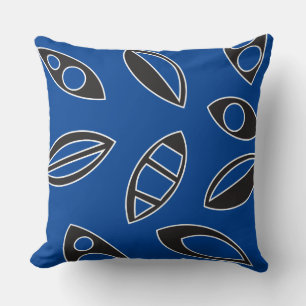 Bleu noir Feuilles Retro DESIGN Jeu oreiller