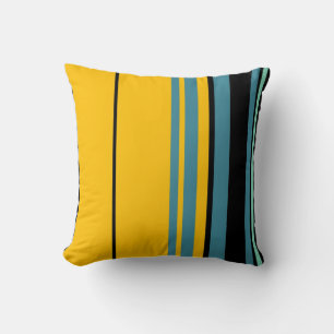 Bleu Noir Jaune Retro Stripes Art Design Coussin