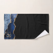 Bleu noir Parties scintillant Agate Géode Or initi (Serviette à main)