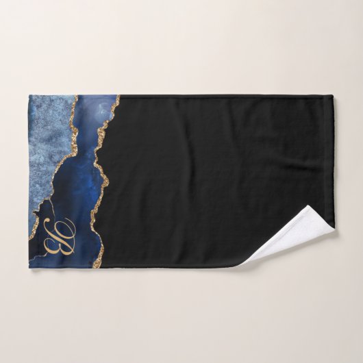 Bleu noir Parties scintillant Agate Géode Or initi (Serviette à main)