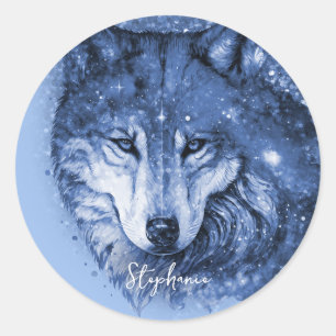 Bleu Nom Loup Sticker personnalisé