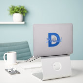 Bleu Nom & Sticker Monogramme (Ordinateur portable sur le bureau)