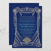 Bleu-nuit et argent de faire-part de mariage (Devant / Derrière)