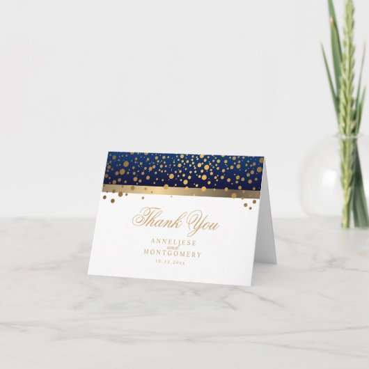 Bleu Nuit et Points de Confettis Or Blanc - Merci (Devant)