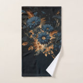 Bleu Nuit Foncé & Or Floral Rustique Glam Boho (Serviette à main)