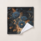 Bleu Nuit Foncé & Or Floral Rustique Glam Boho (Gant de toilette)