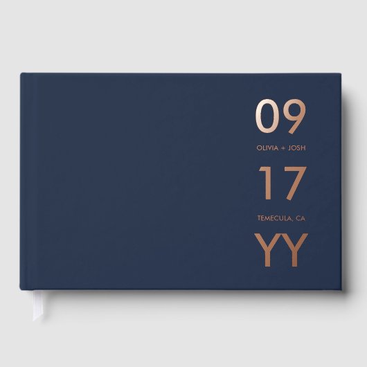 Bleu nuit Mariage moderne Date Typographie (Recto)