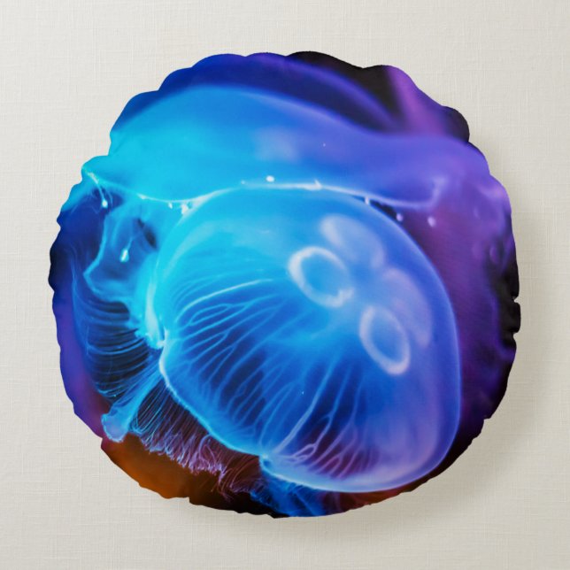 Bleu océan brillant méduse autour coussin (Devant)