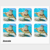 Bleu océan mer tortue face autocollant avant (Feuille)