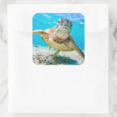 Bleu océan mer tortue face autocollant avant (Sac)