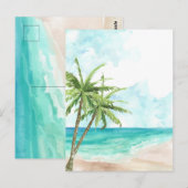 Bleu océan plage de cocotiers Invitation (Devant / Derrière)