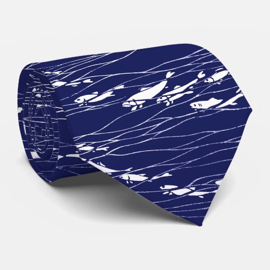 Bleu Océan Poisson Nager Cravate nautique (Roulé)