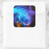 Bleu océanique brillant méduse carré autocollant (Sac)