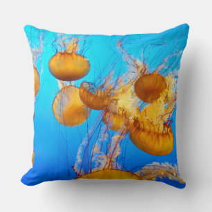 Bleu océanique jaune méduse lancer oreiller