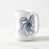 Bleu Octopus Illustration nautique Café Mug (Devant droit)