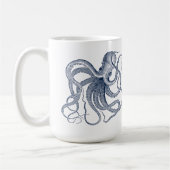 Bleu Octopus Illustration nautique Café Mug (Gauche)