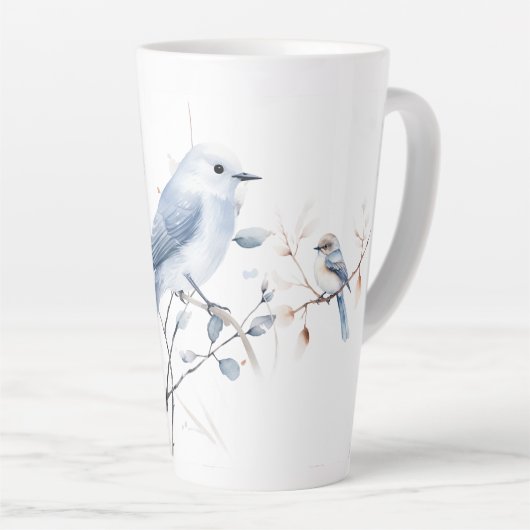 Bleu Oiseaux et Branches Latte Mug (Angle droit)
