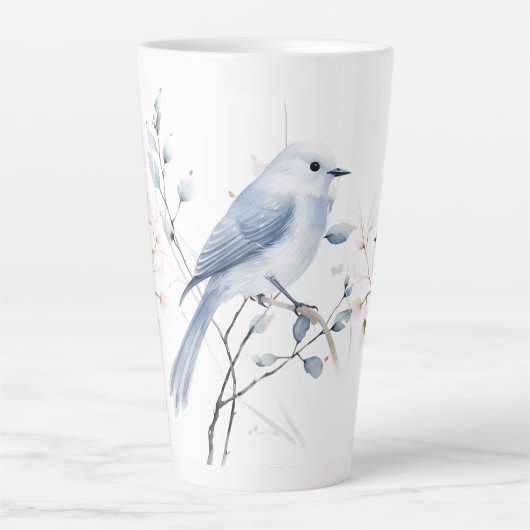 Bleu Oiseaux et Branches Latte Mug (Devant)