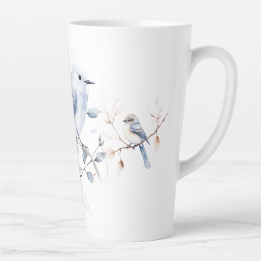 Bleu Oiseaux et Branches Latte Mug (Droite)