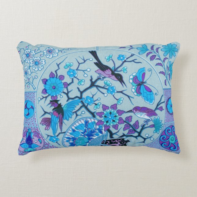 Bleu Oiseaux et papillons Accent Coussin (Devant)