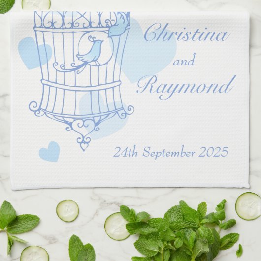 Bleu oiseaux volière mariage gardien serviette de (Plié)